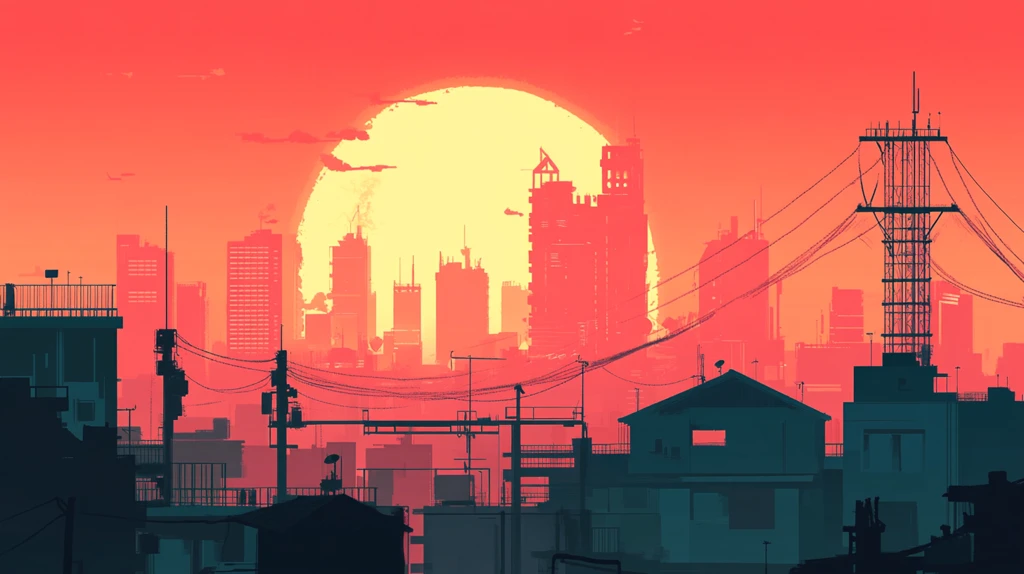 日落城市插画