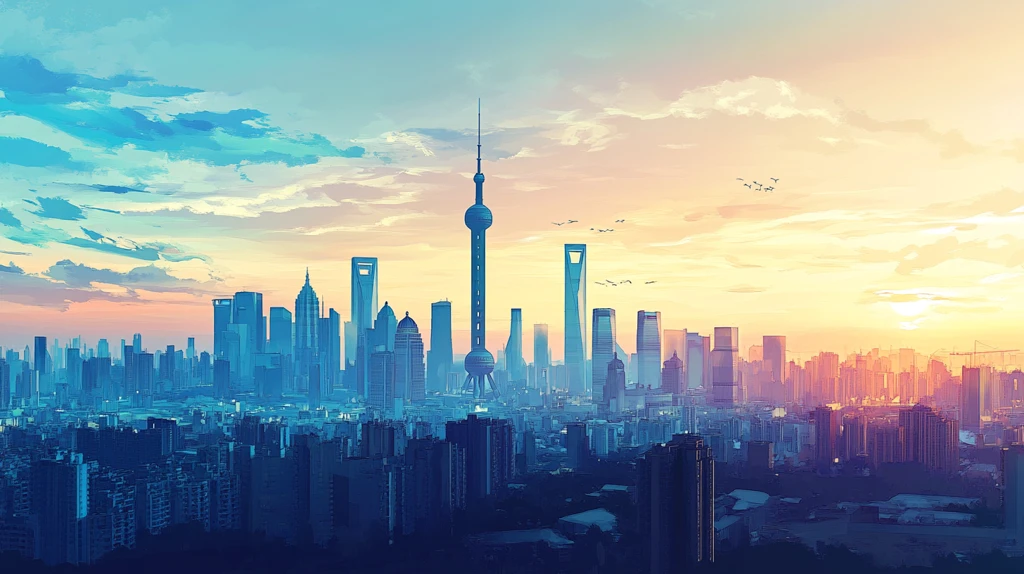 北上广深天际线插画