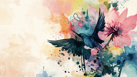 彩绘鸟花卉抽象画