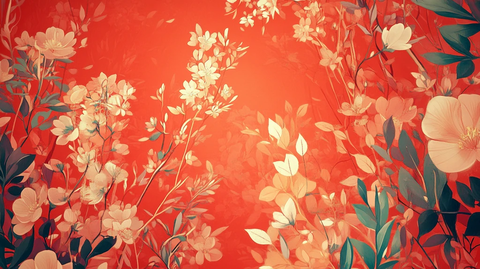 手绘红色花卉梦幻背景