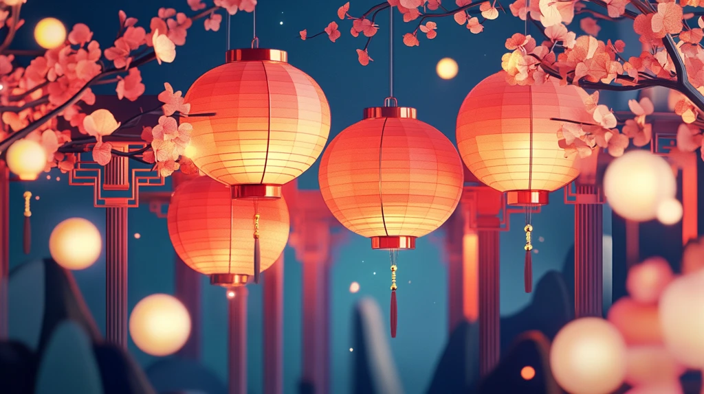 元宵节赏花灯插画海报