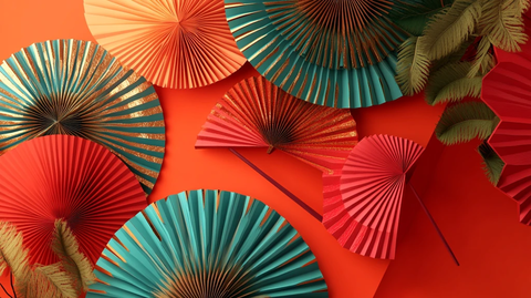 热带花卉红纸扇