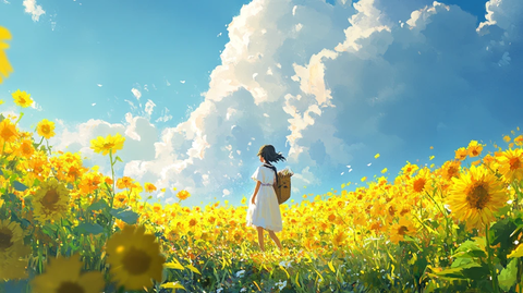 向日葵花丛中的少女