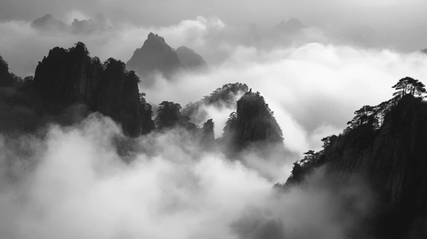 墨韵禅意山峰云雾意境