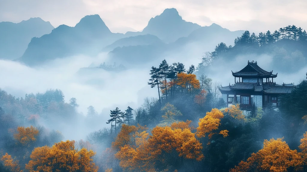 云雾秋色晨雾金色