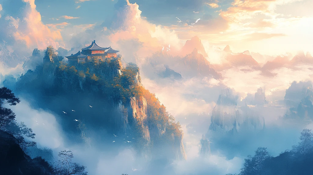 天界晓钟风景插画