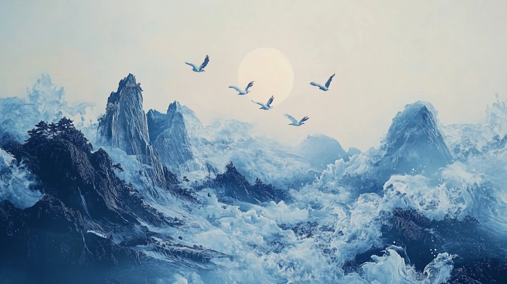 仙鹤海浪旭日东升