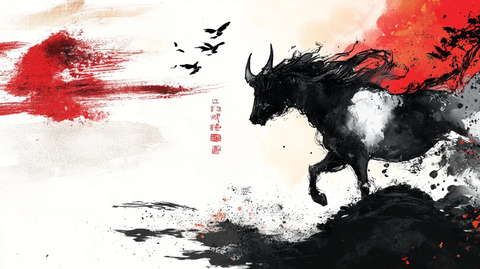 水墨抽象龙马