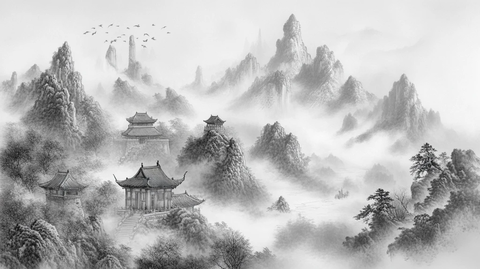 楼阁山水意境画