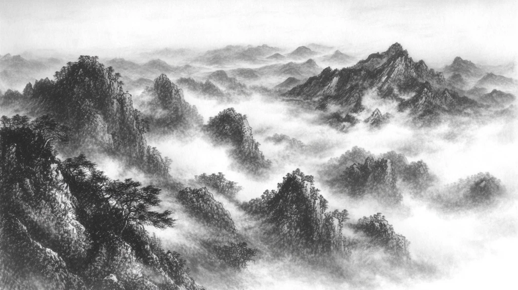 山水画黑白云海