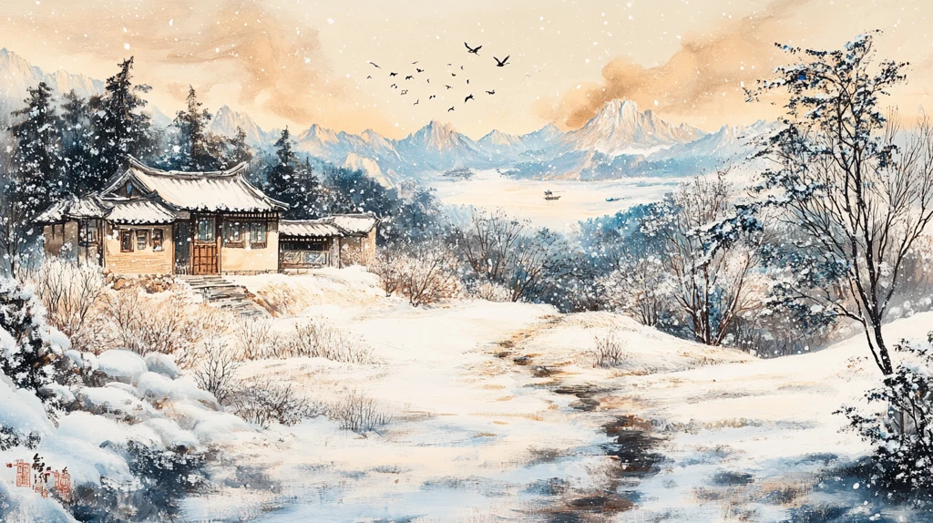 雪景山水插画