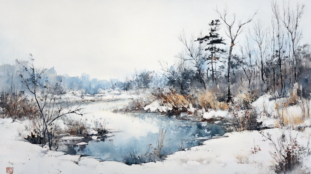 电脑油画冬天不冻河