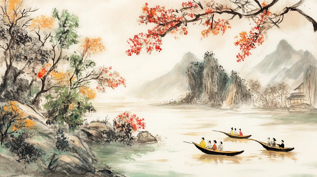 红叶古风山水画