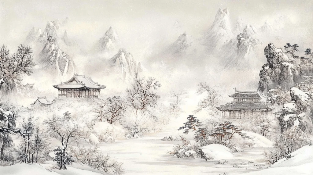 粉彩雪景图