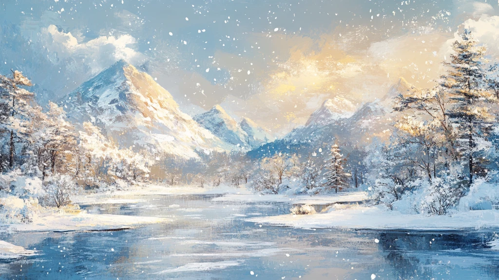 电脑油画冬天不冻河