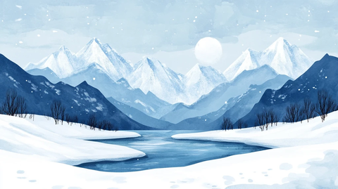 冬日山川风景插画