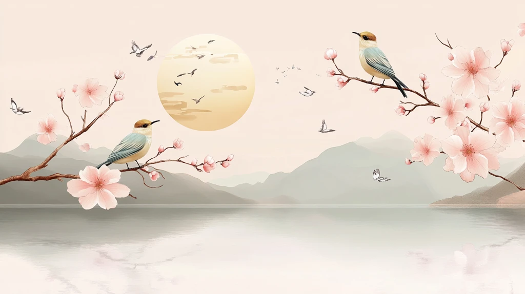 新中式花鸟山水插画