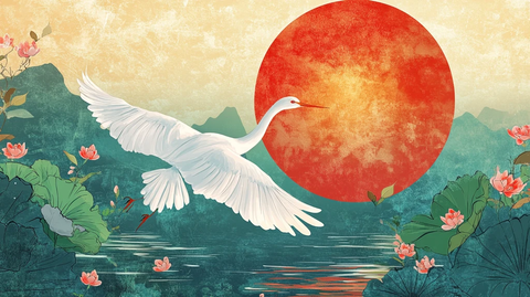 旭日东升仙鹤插画