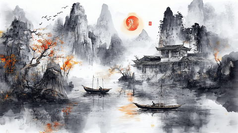 楼阁山水意境画