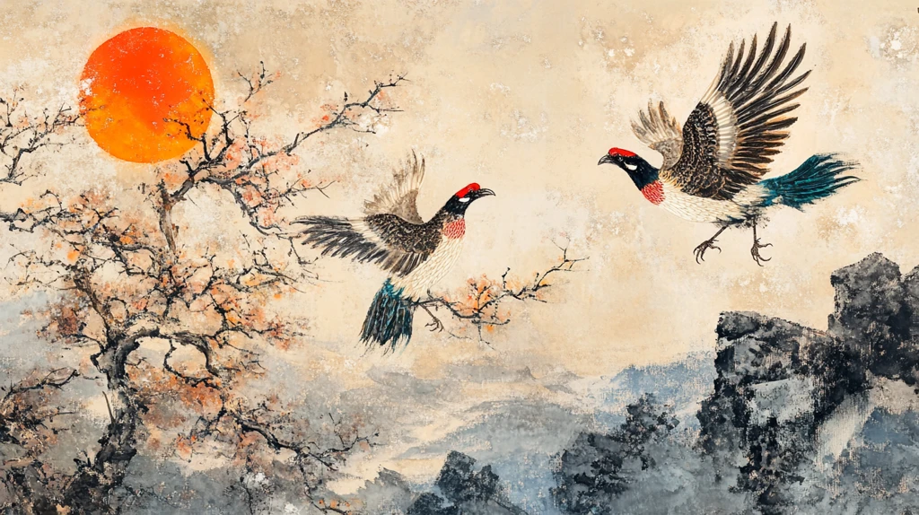 梅花仙鹤旭日东升