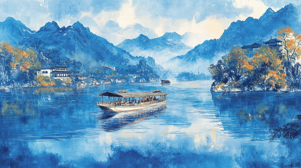 横店水彩水墨山水