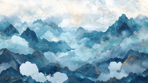 彩色水墨群山背景墙
