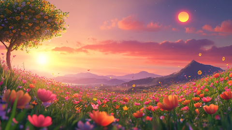 唯美梦幻花田场景