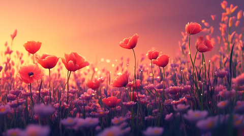 日落时草甸里的花