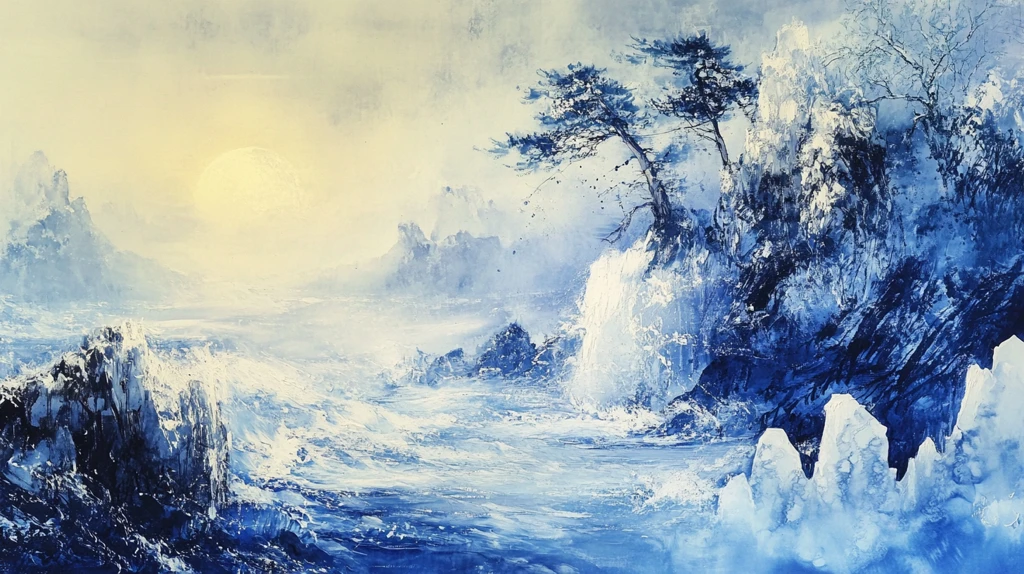 大气磅礴蓝色山水年画