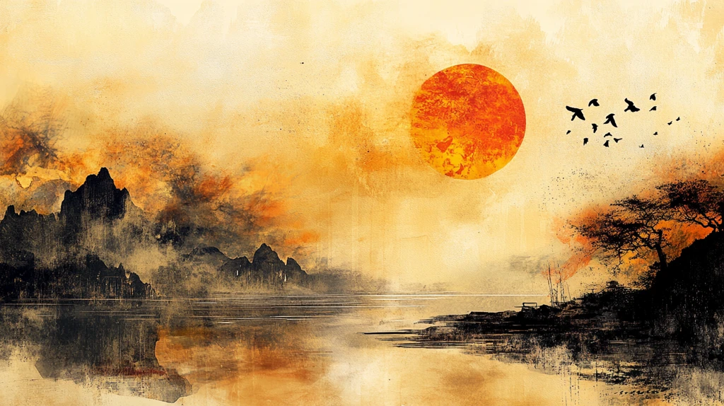 意境水墨日出日落