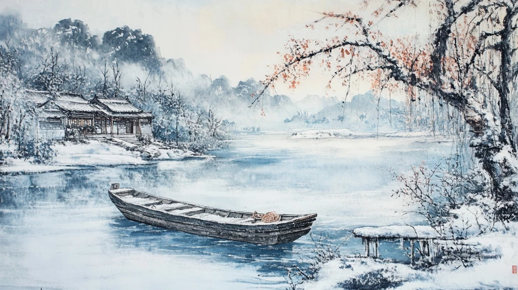 冬季雪景风景油画