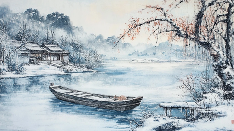 冬季雪景风景油画
