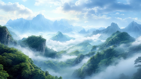 禅意山水山峰云雾风景