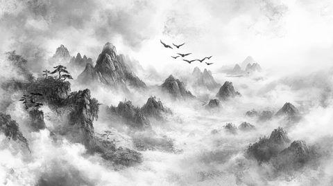 山水画黑白云海