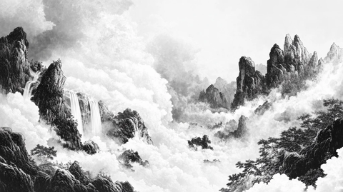 山水画黑白云海