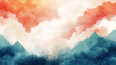 彩色水墨群山背景墙