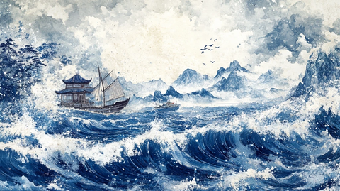 古风海浪包装插画