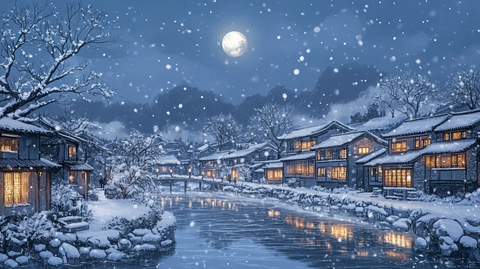 手绘雪夜风景无框画