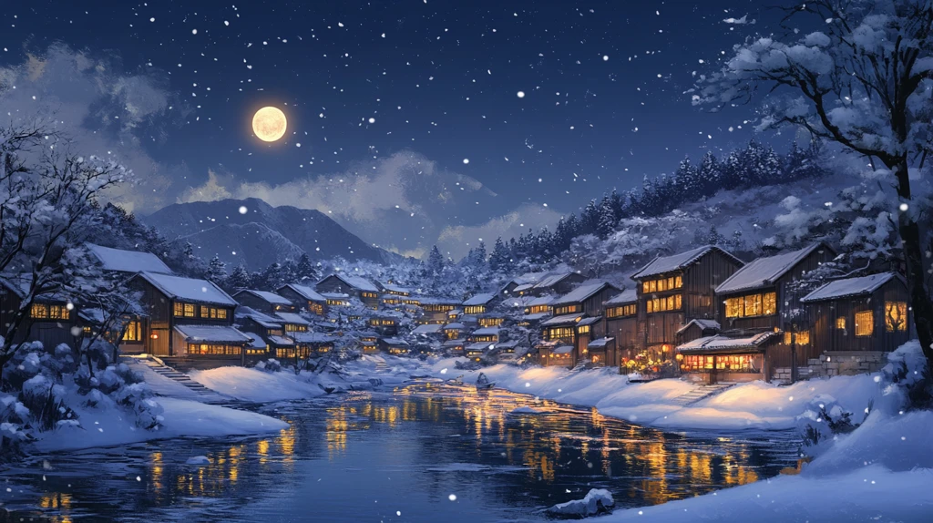 手绘雪夜风景无框画