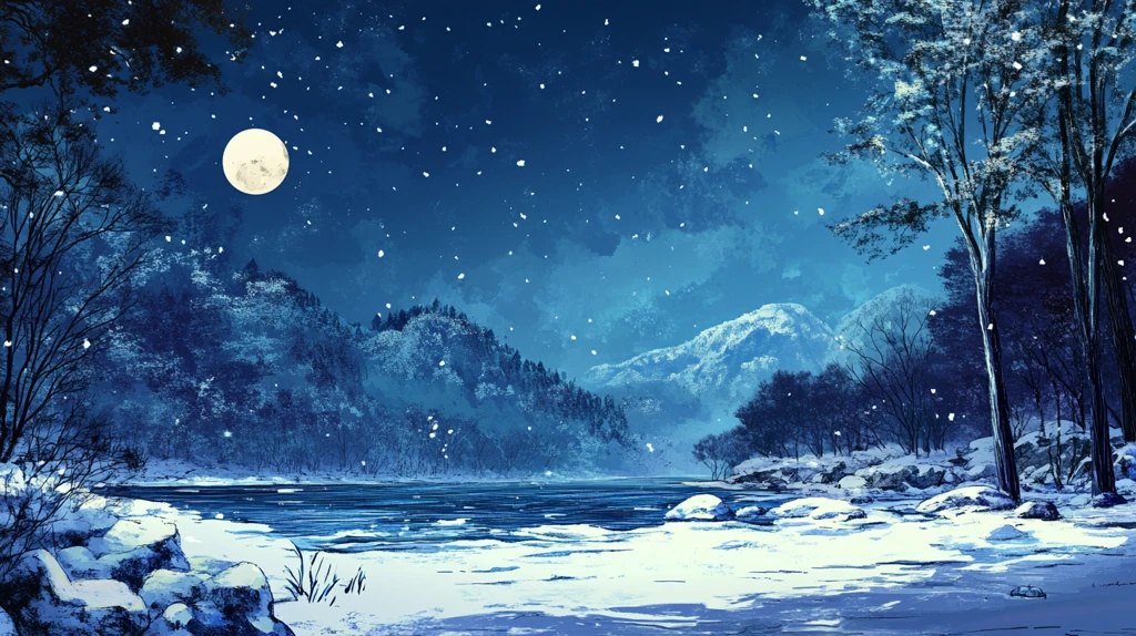 手绘雪夜风景无框画