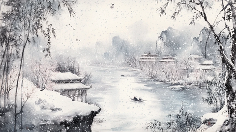 古风山水画断桥残雪