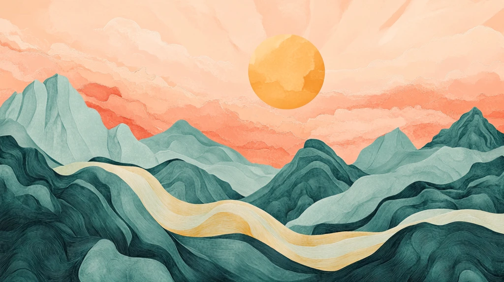 高端山水线包装插画