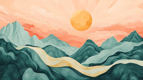 高端山水线包装插画