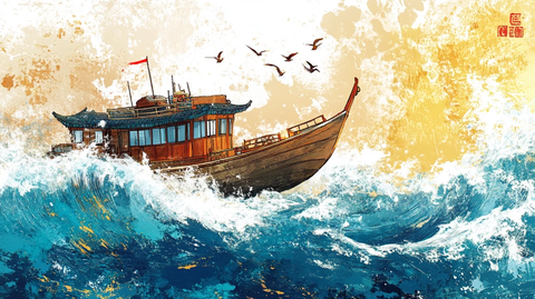 渔船包装插画