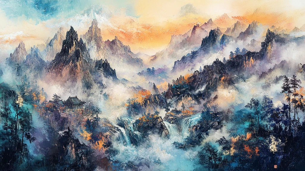 泼墨重彩山水画