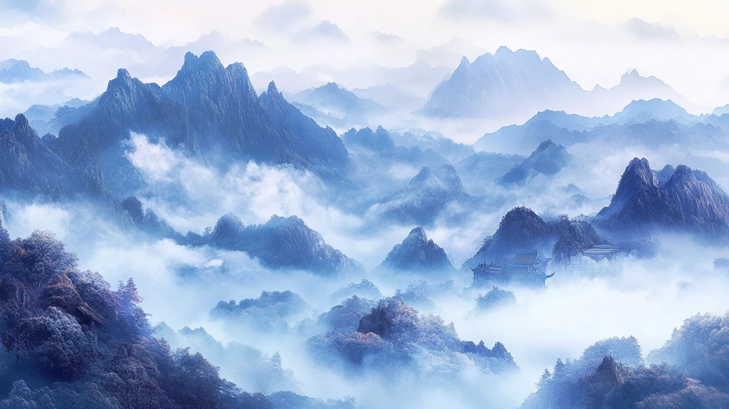 墨韵禅意山峰云雾意境
