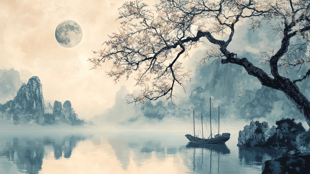 新中式水墨湖山秋月