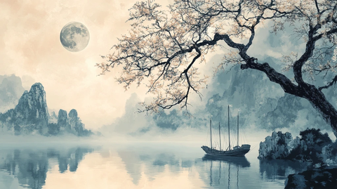 新中式水墨湖山秋月