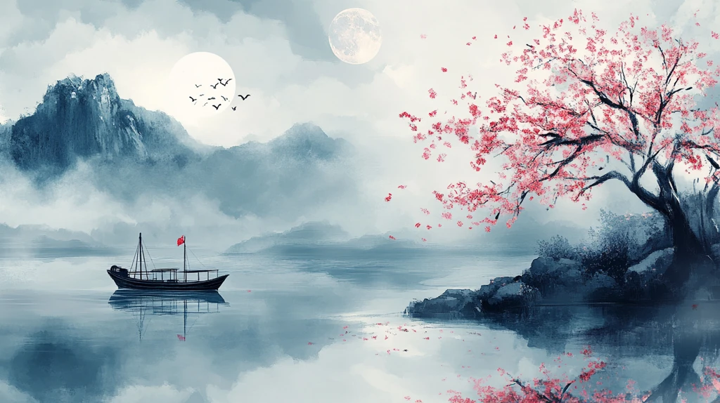 新中式水墨湖山秋月