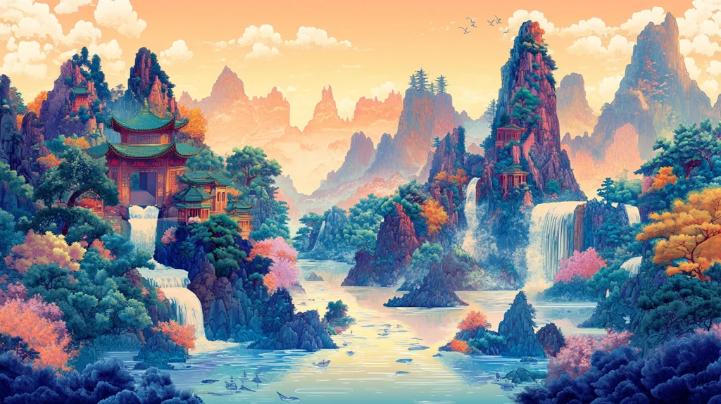 天界晓钟风景插画